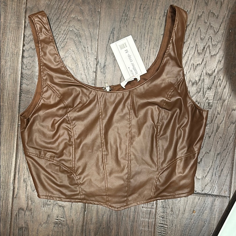 Brown Faux Leather Crop Top